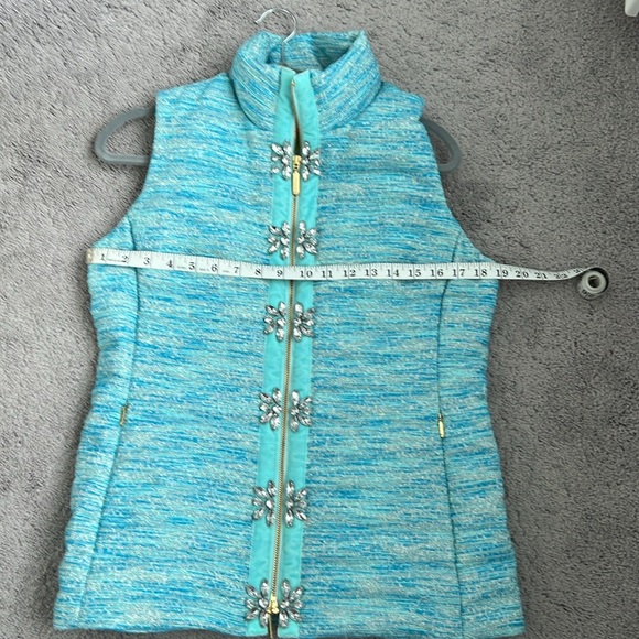Lilly Pulitzer Noella Crystal Embellished Blue Oasis Resort Boucle Vest Medium - Picture 8 of 9